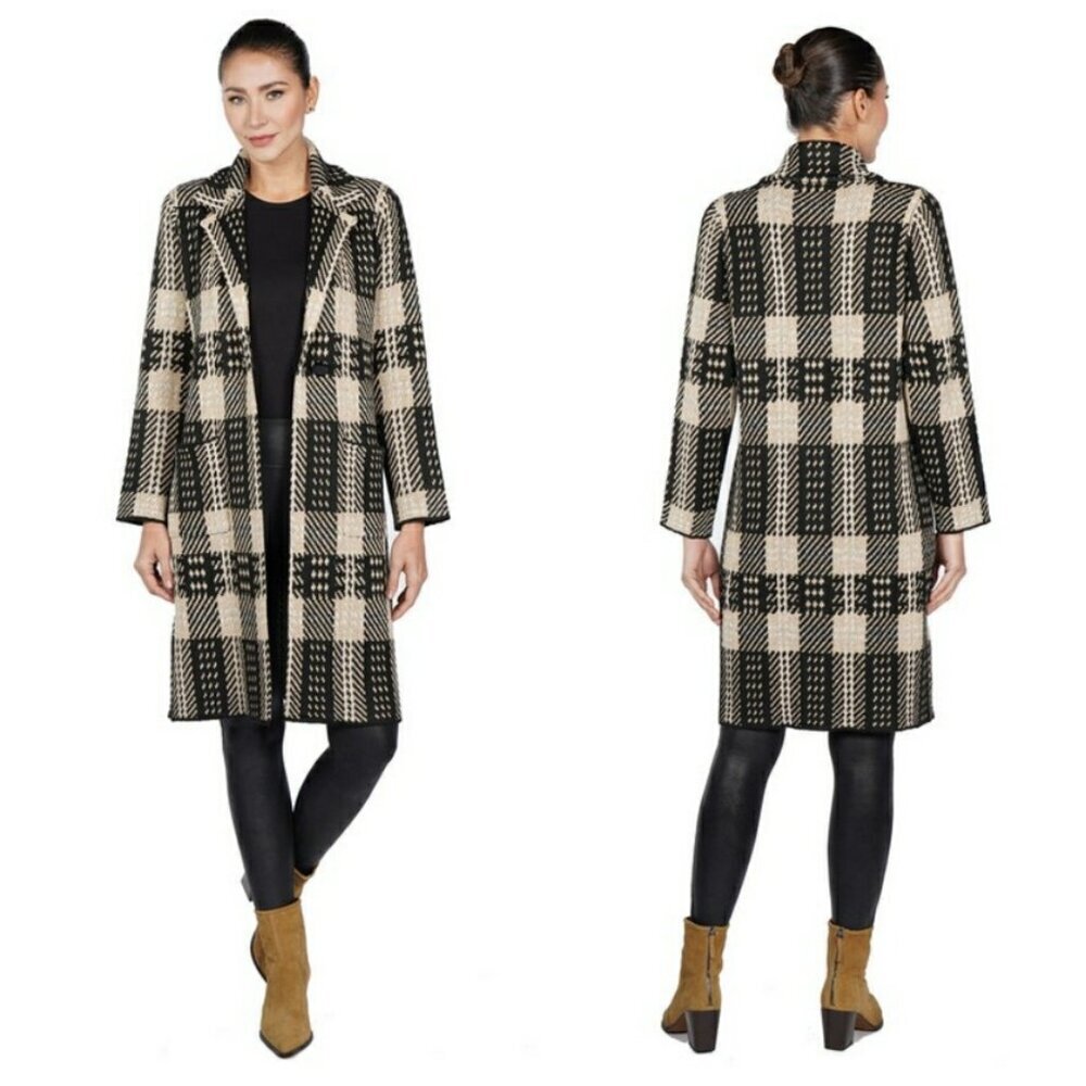 💕LOVE TOKEN💕 Woody Cardigan ~ Beige Plaid Print Large L NWT